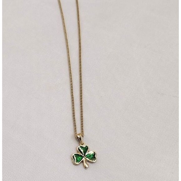 10K Gold Plated Colver Necklace Enamel Charm Pendant Shamrock Signed SD 18" - Picture 1 of 6